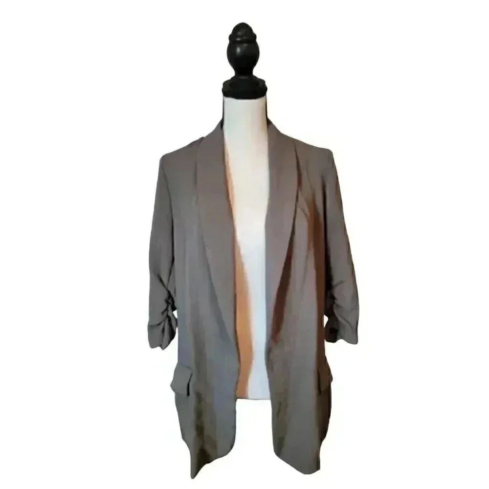 Aqua Women's Moss Green Cotton Blazer w Gathered Sleeves